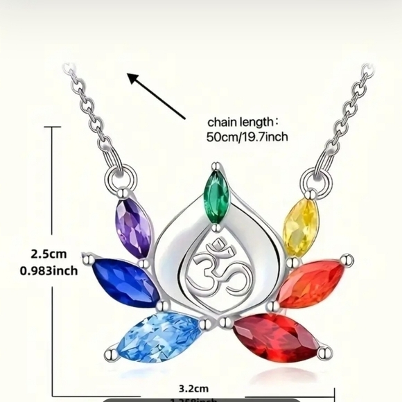 .925 Silver - 7 Chakra Gems Ohm Pendant W/Necklace - $5.95 Shipping - Picture 3 of 3